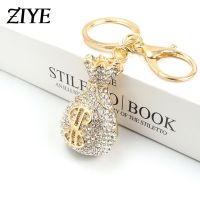 Funny Money Bags Crystal Rhinestone Keychain Dollar Sign Alloy Pendant Keyring For Women Handbag Luxury Jewelry Gift Accessories Key Chains