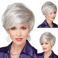 JOY amp;BEAUTY Short Wavy Synthetic Wigs for Women Wigs with Bangs Nature Silver Gray Daily Use Heat Resistant Hair