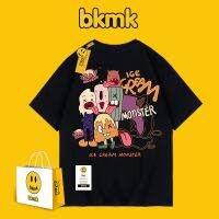 Bkmk เสื้อยืดผู้ชายแขนลำลองขาสั้นขนาดใหญ่สไตล์ฮ่องกง