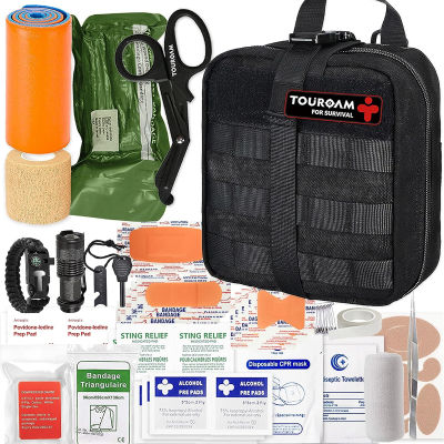 TOUROAM IFAK First Aid Kit, Trauma Kit Molle Tactical Emergency First Aid Kit Survival Military, Rip-Away Field Dressing Kit for Camping Hiking Bug Out Black