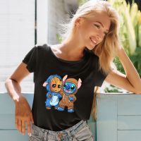 Kawaii Groot and Stitch T Shirt Women France Fashion Cute Funny Disney Femme T-shirts Black Summer Streetwear Free Shipping