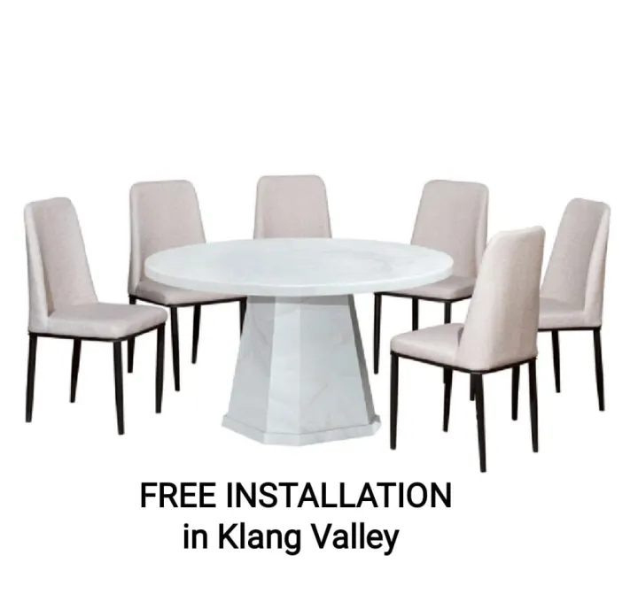Q 10 6 Seater Marble Dining Table Set / 6 Seater Marble Dining Set / 4 Feet Round Marble