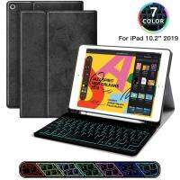 คีย์บอร์ดเรืองแสงกรณีสำหรับ iPad 7th Gen 10.2 2019,ที่ถอดออกได้แสงไฟบลูทูธคีย์บอร์ดอัตโนมัตินอน/ตื่นสมาร์ทหนังพลิกปกในตัวผู้ถือดินสอสำหรับ Apple iPad 10.2 นิ้ว 2019
