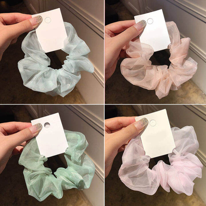 ผู้หญิงชีฟอง-scrunchies-สำหรับที่รัดผมหญิงโปร่งใสผ้ายืดหยุ่นเชือกรัดผมอุปกรณ์ผมผูก