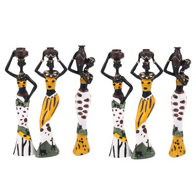 6Pcs Retro Vase African Woman Statue Exotic Resin Culture Figurines Set for Home Hotel Living Room Decoration