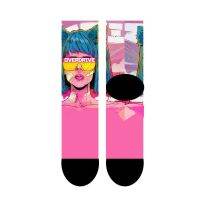 Pink Spandex PE Nylon Overdrive Graphic Pattern Socks for Men