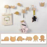 Nordic Style Cute Cartoon Animal Shaped Hook Punch-free Wooden Hooks Wall Hanging Coat Hanger Key Bag Rack Home Decoration Organizer