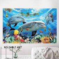 Natural Sea Dolphin Fish สัตว์โปสเตอร์และภาพพิมพ์-Modern Wall Art ภาพภาพวาดผ้าใบสำหรับห้องนั่งเล่น Home Decor