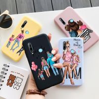 ✺✧ Family Girl Fashion Phone Case For Honor 9X Case Soft Silicone Black Flower TPU Shell For Y9 Prime 2019 P Smart Z Case PhoneCase