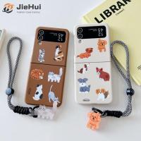 JieHui สำหรับ Samsung Z Flip5 /z Flip4 /z Flip3ผิวความรู้สึกมือวาดแมวและสุนัขแฟชั่นเคสโทรศัพท์