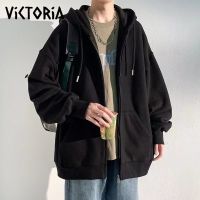 【CW】 Hoodies Thickened Sweater Cardigan Jacket Men Loose Couple