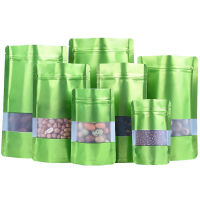 100Pcslot Stand Up Matte Green Aluminum Foil Zip Lock Pouches Doypack Kitchen Spice Nuts Snacks Retail Storage Bag with Window