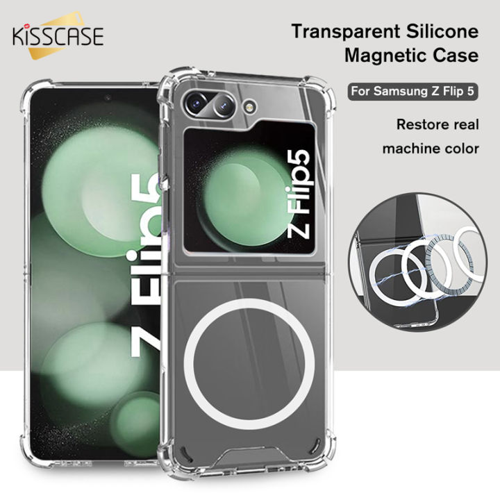 Z Flip 5 Case Magnetic Compatible with Magsafe, Soft Colorful Galaxy Z Flip  5 Silicone Case with Camera Cover, Support Wireless Charging Case