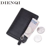 DIENQI Carbon Fiber Anti Rfid Credit Card Holders Minimalist Wallets Case Men Slim Leather Business Bank Cardholder Pocket Purse Card Holders