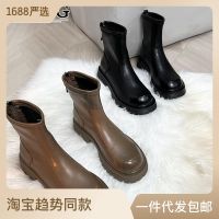 รองเท้าบูทมาร์ตินหนังแท้สำหรับผู้หญิง Sepatu BOOT Pendek Caohuatang3French,รองเท้าบูทมาร์ตินหนังแท้สำหรับฤดูใบไม้ผลิและฤดูใบไม้ร่วงรองเท้าบูท2023ฤดูหนาวส้นหนาพื้นรองเท้าหนายืดหยุ่น Bootscaohuatang3เพรียวบาง