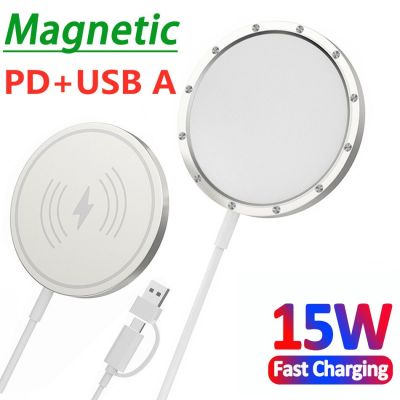 15W Magnetic Wireless Charger Pad Stand Macsafe For iPhone 14 13 12 Pro Max Airpods Pro USB A PD Fast Charging Station Chargers