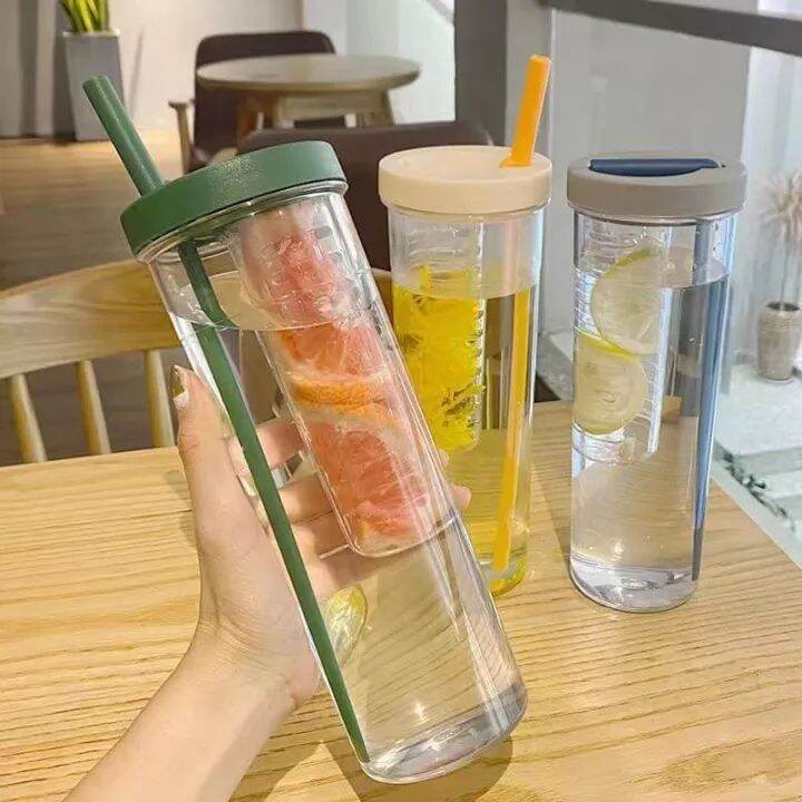 700ml large capacity straw cup with independent tea compartment Folding ...