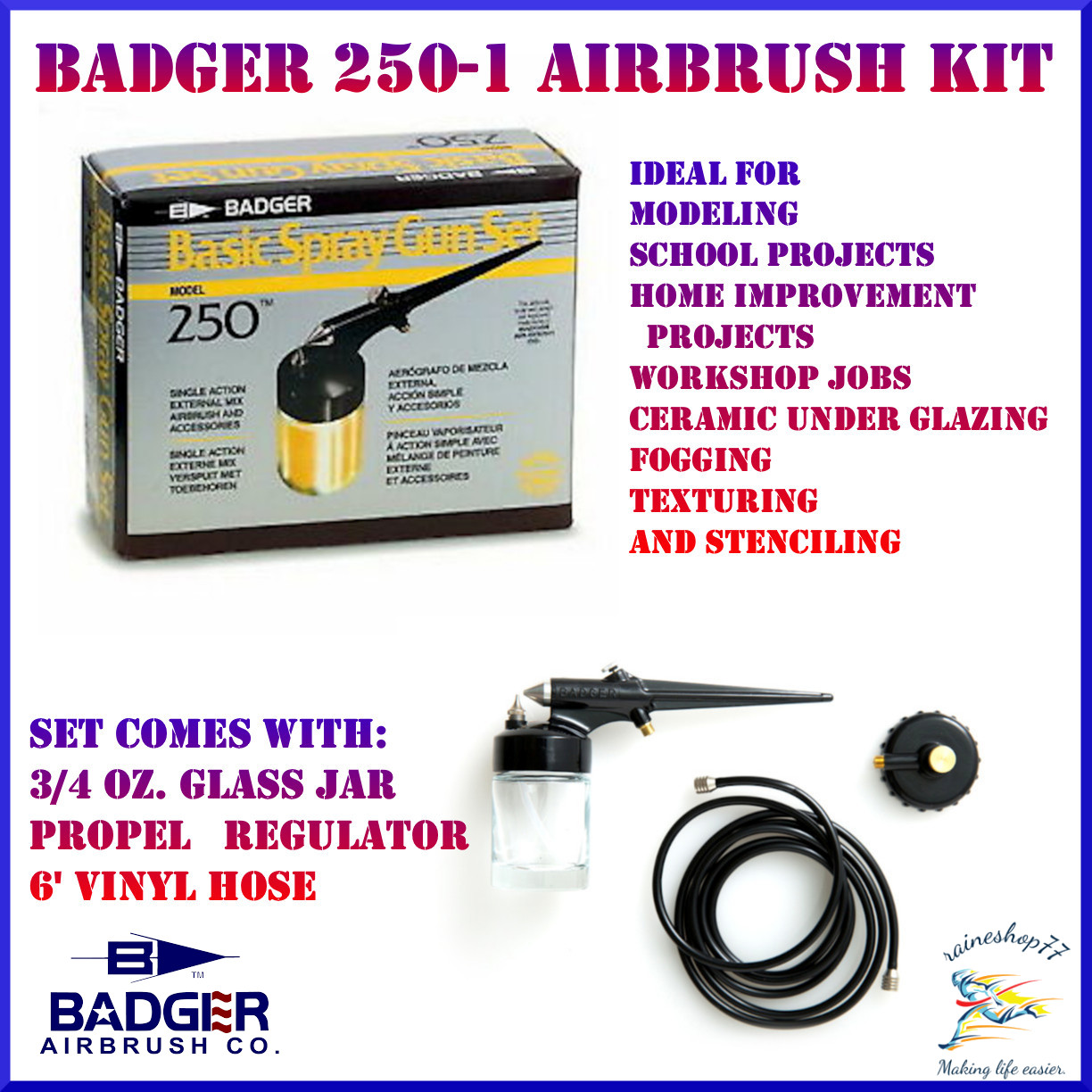 Badger 250-2 Basic Set Single Action External Mix Airbrush Kit for sale online 