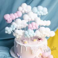 【Ready Stock】 ₪✴✢ E05 Cloud Cake Decorations Plush Ball Birthday Party Cupcake Topper Supplies