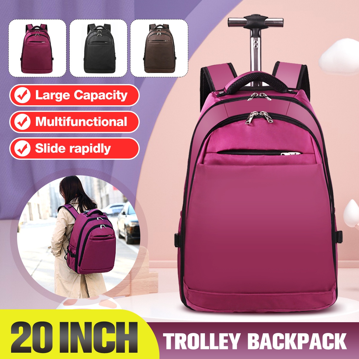 20 inch Wheeled Laptop Trolley Boarding Suitcase Luggage Backpack Rucksack Bags