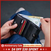 ZZOOI BISON DENIM Leather Wallet Men Trifold Short Wallet with Coin Pocket  8 Card Holder  RFID Blocking Male Purse W4533-2B