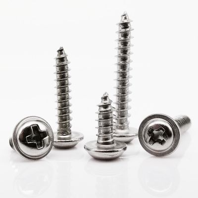 50pcs M1.4 M1.7 M2 M2.6 M3 M3.5 M4 304 Stainless Steel Cross Phillips Pan Round Head With Washer Collar Self-tapping Wood Screw Nails  Screws Fastener