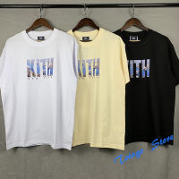 New York Limited Edition Kith TEE ผู้ชายผู้หญิง1:1ที่มีคุณภาพดีที่สุดแลนด์มาร์คพิมพ์ขนาดใหญ่ Kith เสื้อยืดแขนสั้นภายในแท็กแท็กแท็ก