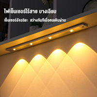 MAILESI 20/40/60CM โคมไฟกลางคืน ไฟเซนเซอร์คน 3-Color Dimming ไฟเซ็นเซอร์ led ไร้สาย ไฟประดับตู้โชว์ USB โคมไฟชาร์จได้ Ultra Thin ไฟตู้เสื้อผ้าKitchen ไฟติดผนัง