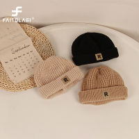 หมวกทรง Beanie รูปตัวอักษรหมวกถักอบอุ่นสำหรับเด็กวัยหัดเดินสีทึบเด็กหญิงเด็กชายหมวกไม่มีปีกหมวกแตงโม