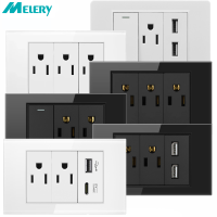 Power Wall USB Socket สวิตช์ไฟเสาคู่ Pc แผงกระจก Outlet Plate US Modular Mounted Home Office เครื่องใช้ไฟฟ้า