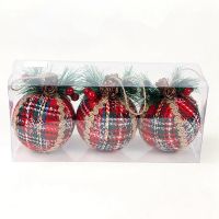 3Pcs Red Plaid Painted Balls Christmas Tree Ornaments Gift PVC Ball Hanging Holiday Party Decor Christmas Pendant Home