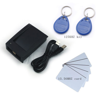 เครื่องอ่าน RFID ความถี่2ระดับ Gratis Ongkir 125กิโลเฮิรตซ์และ13.56เมกะเฮิรตซ์ USB รูปแบบ TXT แบบไม่มีไดรฟ์ส่งออกไปยังพีซี + บัตร RFID 20ชิ้น