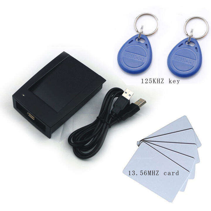 เครื่องอ่าน-rfid-ความถี่2ระดับ-gratis-ongkir-125กิโลเฮิรตซ์และ13-56เมกะเฮิรตซ์-usb-รูปแบบ-txt-แบบไม่มีไดรฟ์ส่งออกไปยังพีซี-บัตร-rfid-20ชิ้น