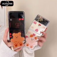 AUOVIEE เคสโทรศัพท์เชอร์รี่น่ารัก,สำหรับ Samsung Galaxy Z Flip 3เคสแข็งใสพร้อมขาตั้งลายการ์ตูนหมีสำหรับ Z Flip3 Funda