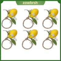 ZOWBRSH สีเหลืองทาเล็บ แหวนรองน้ำมะนาวจำลอง พลาสติกทำจากพลาสติก อุปกรณ์ปาร์ตี้ปาร์ตี้ ที่แขวนผ้าเช็ดปากบนโต๊ะ ประณีตประณีตประณีต การตกแต่งที่หรูหรา เข็มกลัดผ้าเช็ดปากผลไม้สีเหลือง โต๊ะสำหรับโต๊ะ