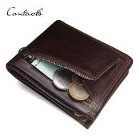 ZZOOI CONTACTS Genuine Leather Men Wallets Fashion Brand Bifold Design Men Coin Purse High Quality Male Card ID Holder Dropshipping