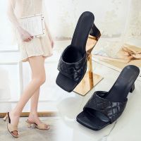 CODtianjia6731 Ready Stock Plus Size 35-44 Womens Thick-heeled PU Mid-heel High-heel Slippers