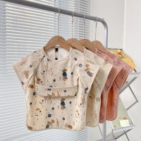 【CW】 Baby Bibs Toddler Baberos Bavoir Short Sleeve Apron Cartoon Animals Children Feeding Smock Bib 0 6Y