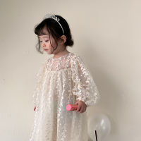 2022 Spring Summer New Korean Girls Round Neck Long Sleeve Lace Dress Childrens Wear