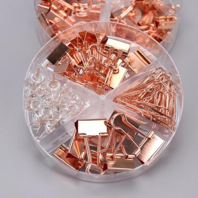 72PCS/Box Rose Gold Metal Clip Large-Headed Binder Clips Office Binding Supplies Combination Set Delicate Stationery