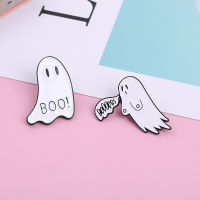 ฮาโลวีน BOO ผีบุคลิกภาพเข็มกลัดกะโหลกศีรษะตลกผีสีขาวพังค์ตราเข็มกลัดเครื่องประดับ 5VZ7