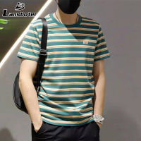 Lansboter เสื้อยืดคอกลมผู้ชายชายลายทางแขนสั้น