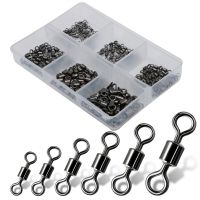 150pcs/1box 6 Size Fishing Swivel Solid Connector Ball Bearing Snap Fishing Swivels Rolling Stainless Steel Bead Fish Tackle Box Accessories