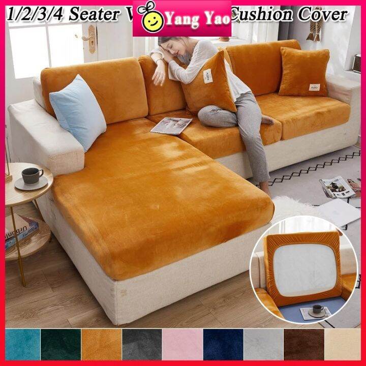 1/2/3/4 Seaters Velvet Sofa Cushion Cover L Shape Sofa Warm Plush