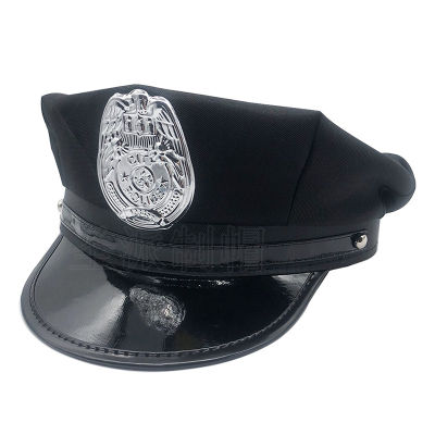 ZSHENG หมวกตำรวจผู้ใหญ่สีดำหมวกแปดเหลี่ยมเรียบ