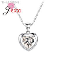 ☫♘□ 925 Sterling Silver Bridal Jewelry Heart Shape Pendant Necklace Chain Clear Crystal For Wedding Party Birthday Gifts