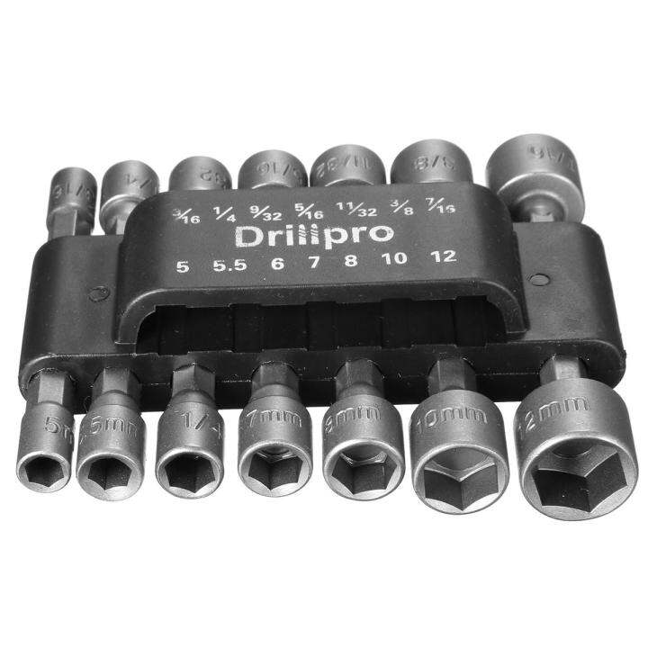 drillpro-14ชิ้น1-4นิ้วก้านหกเหลี่ยมพลังงานประแจขันน็อต-set-mata-bor-เมตริก-sae-ประแจสกรู