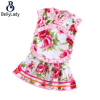 2pcs Girls Cheongsam Dress Set Cotton Flower Print Chinese Style Short Sleeve Top Skirt【fast】