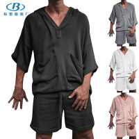 Fast Shipping 2022 Summer European And American Explosion MenS Cotton Linen Loose Casual Set Holiday Clothing