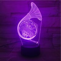 Creative LED Night Light 3D Acrylic French Horn Nightlight Bedside Illusion Table Lamp Bluetooth Base Cute Kids Friends Gift